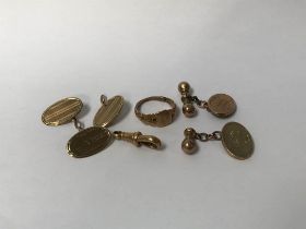 9ct cufflinks, 7g, an 18ct gold watch 2.8g, etc