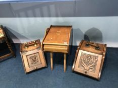 Two coal scuttles and a sewing box