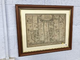 Framed map of Durham, by John Ogilby, 34cm x 45cm