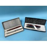 Five Parker fountain and ball point pens, various