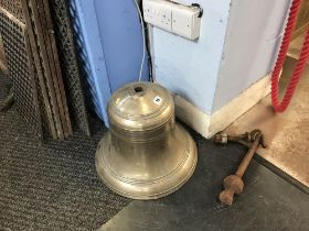 A large heavy brass Bell, D 41cm, H 34cm