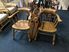 Pair of folding chairs and two Captains chairs