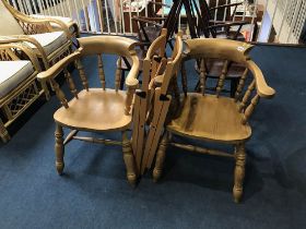 Pair of folding chairs and two Captains chairs