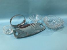 Two boxed Tiffany and Co. glass bowls and three pieces of Nambe (5)