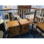 Pair of pine bedside chests, Indian table and a pedestal etc.