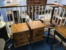 Pair of pine bedside chests, Indian table and a pedestal etc.