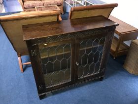 Oak leaded glass bookcase