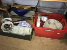Four boxes of assorted including a Delft bowl