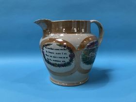 A 19th century Sunderland orange lustre jug 'Sunderland Bridge', H 18cm