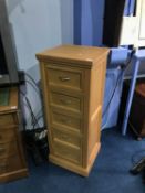 Modern narrow light oak chest of drawers, W 41cm