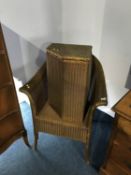 A gold Lloyd Loom linen box and chair