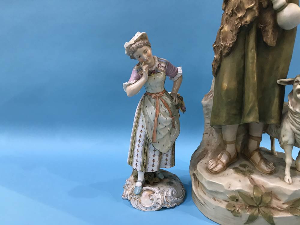 A Royal Dux group of a 'Shepherd', pattern 2700 and a Continental porcelain figure of a girl - Image 2 of 4