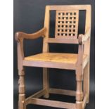 A pair of Robert 'Mouseman' Thompson of Kilburn lattice back chairs with carved mouse (circa 1977,