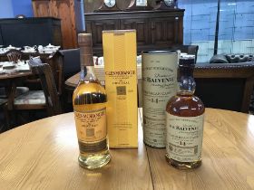 Whisky, Glenmorangie, ten year old and The Balvenie Caribbean cask, fourteen year old