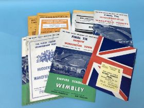 Collection of vintage rugby league programmes and tickets, including 1955 final