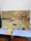 Adrian Daintrey, oil on canvas, signed, 'View of the River Thames', accompanied by Adrian Daintrey's