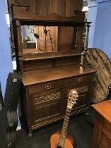 Oak mirror back sideboard