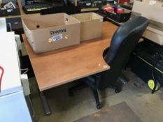 Office desk, swivel chair, cabinets and filing drawers