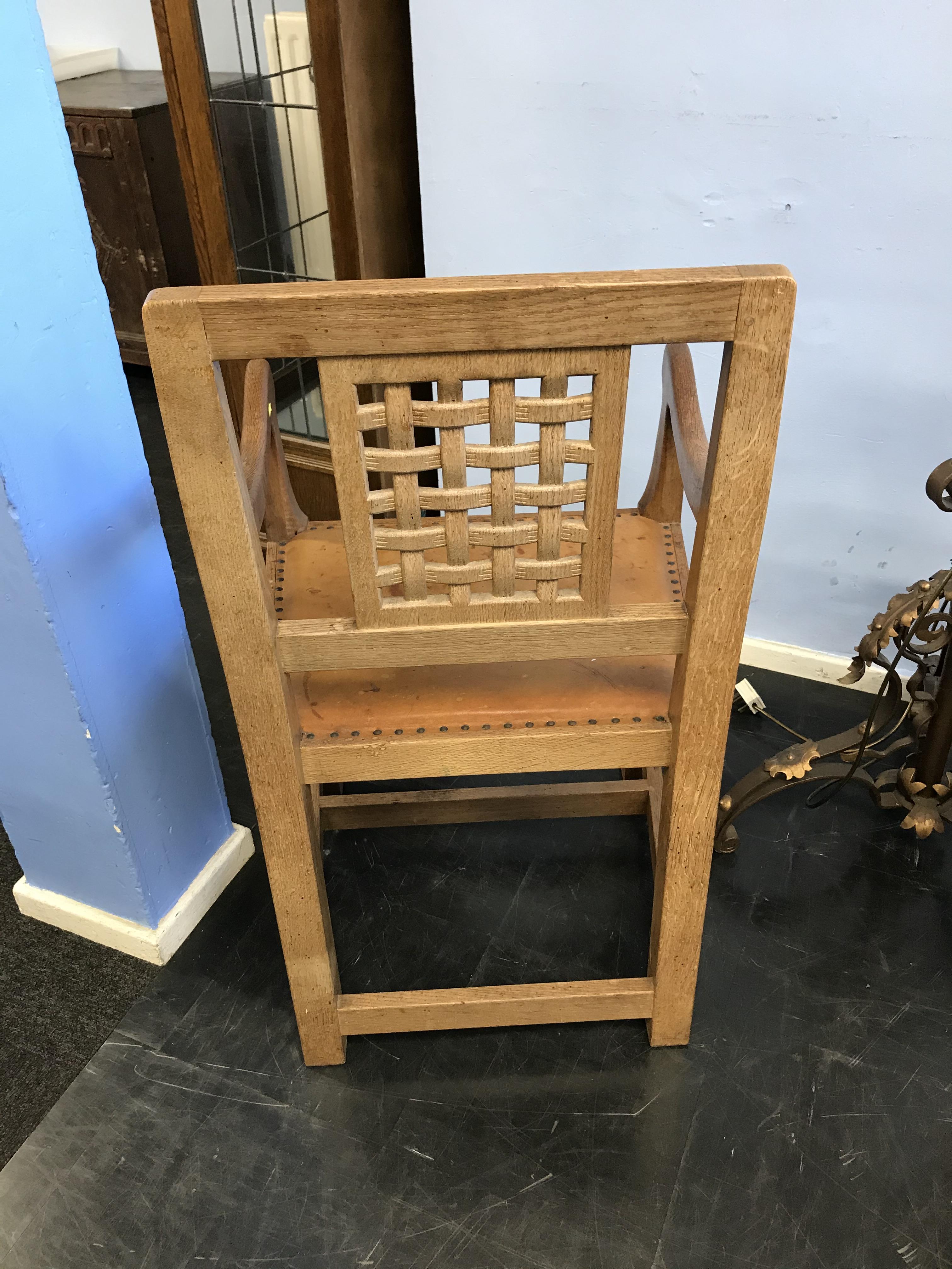 A pair of Robert 'Mouseman' Thompson of Kilburn lattice back chairs with carved mouse (circa 1977, - Image 7 of 8