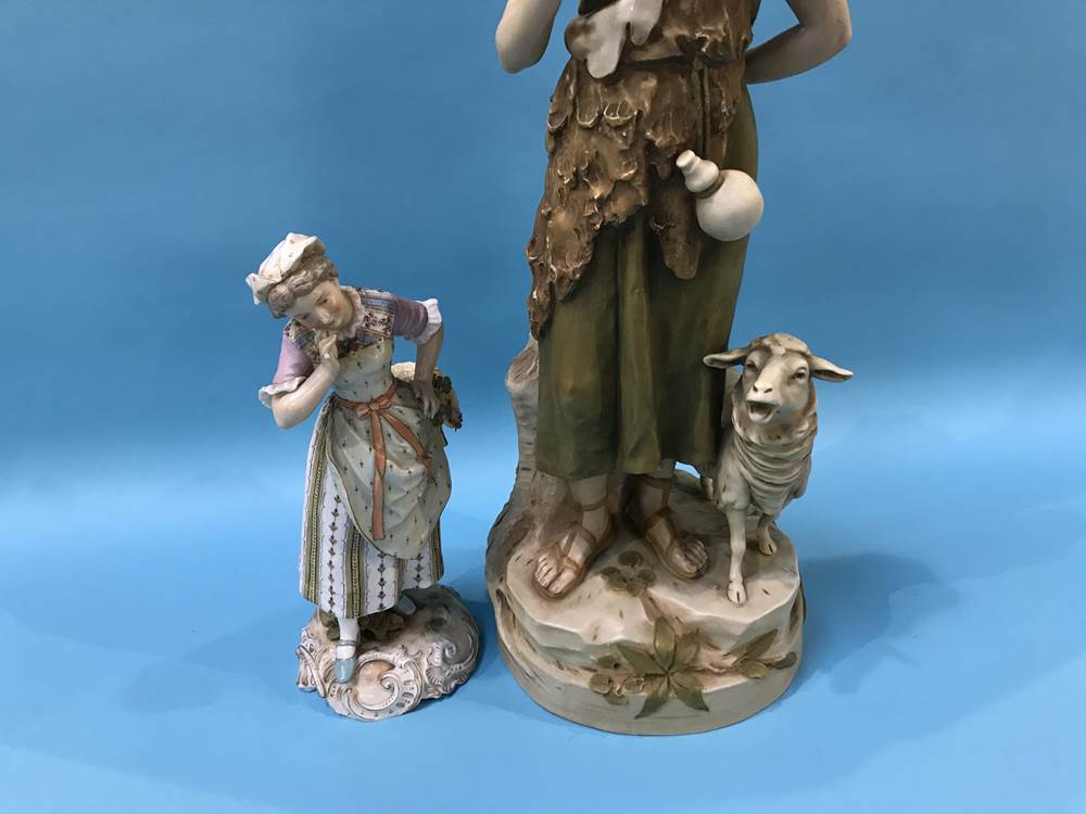 A Royal Dux group of a 'Shepherd', pattern 2700 and a Continental porcelain figure of a girl - Image 4 of 4