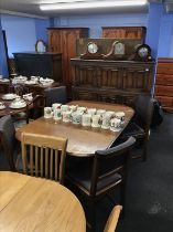 Oak barley twist table, four chairs and an oak dresser