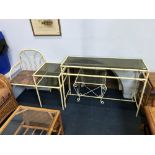 Metalwork telephone table,a rectangular table and a buffet.