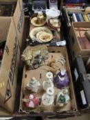 Two trays of assorted items including Royal Doulton figures and Aynsley Orchard Gold china