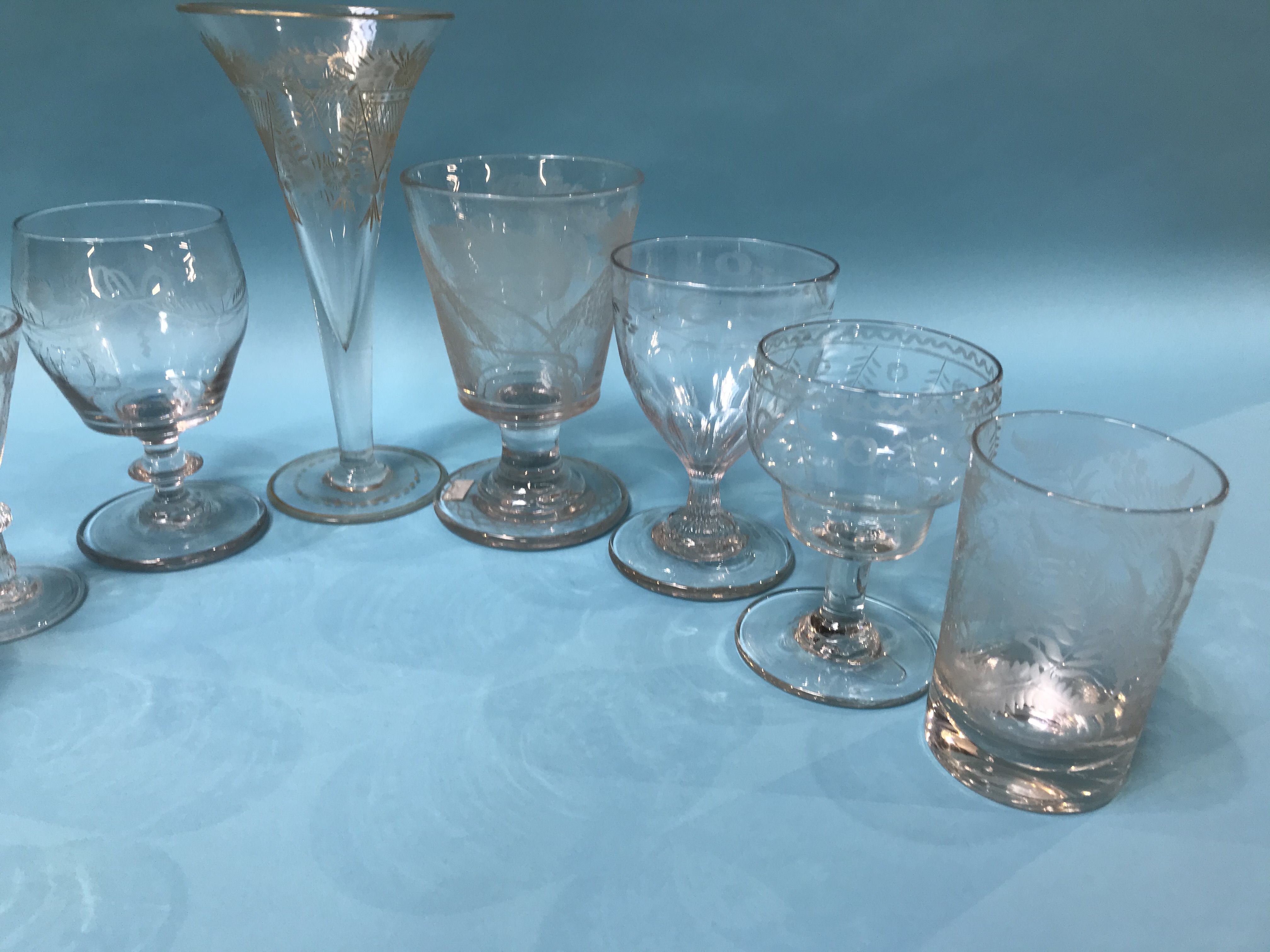 Nine 19th Century and later etched glasses, various - Image 2 of 3