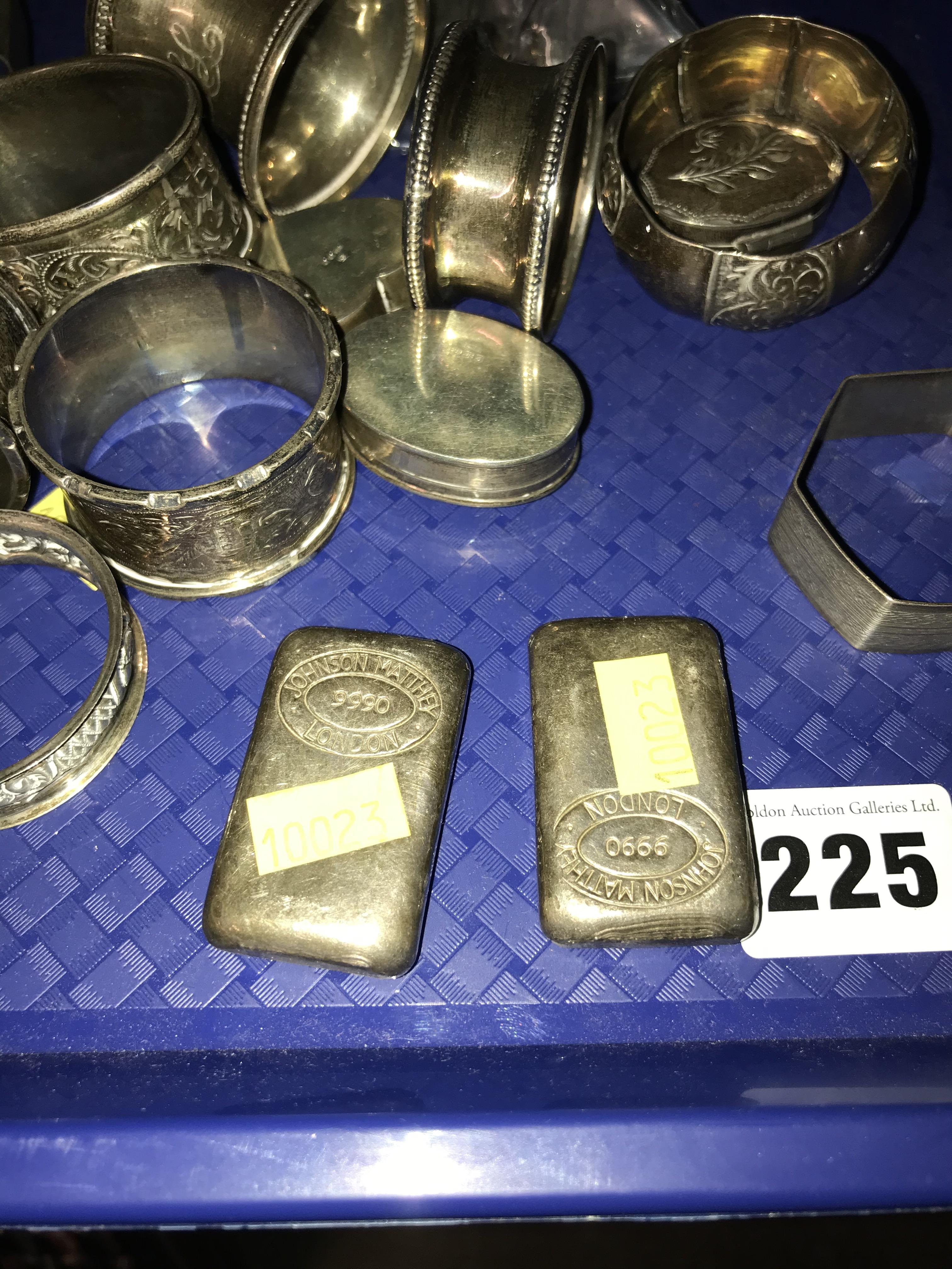 Silver napkin rings etc., 7.8oz and two Johnson Matthey, .9990 ingots, 6.4oz - Image 2 of 3