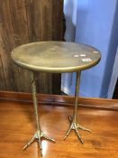 A metalwork occasional table, with bird leg supports