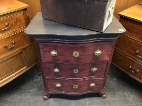 A small decorative painted serpentine chest of drawers, W 70cm