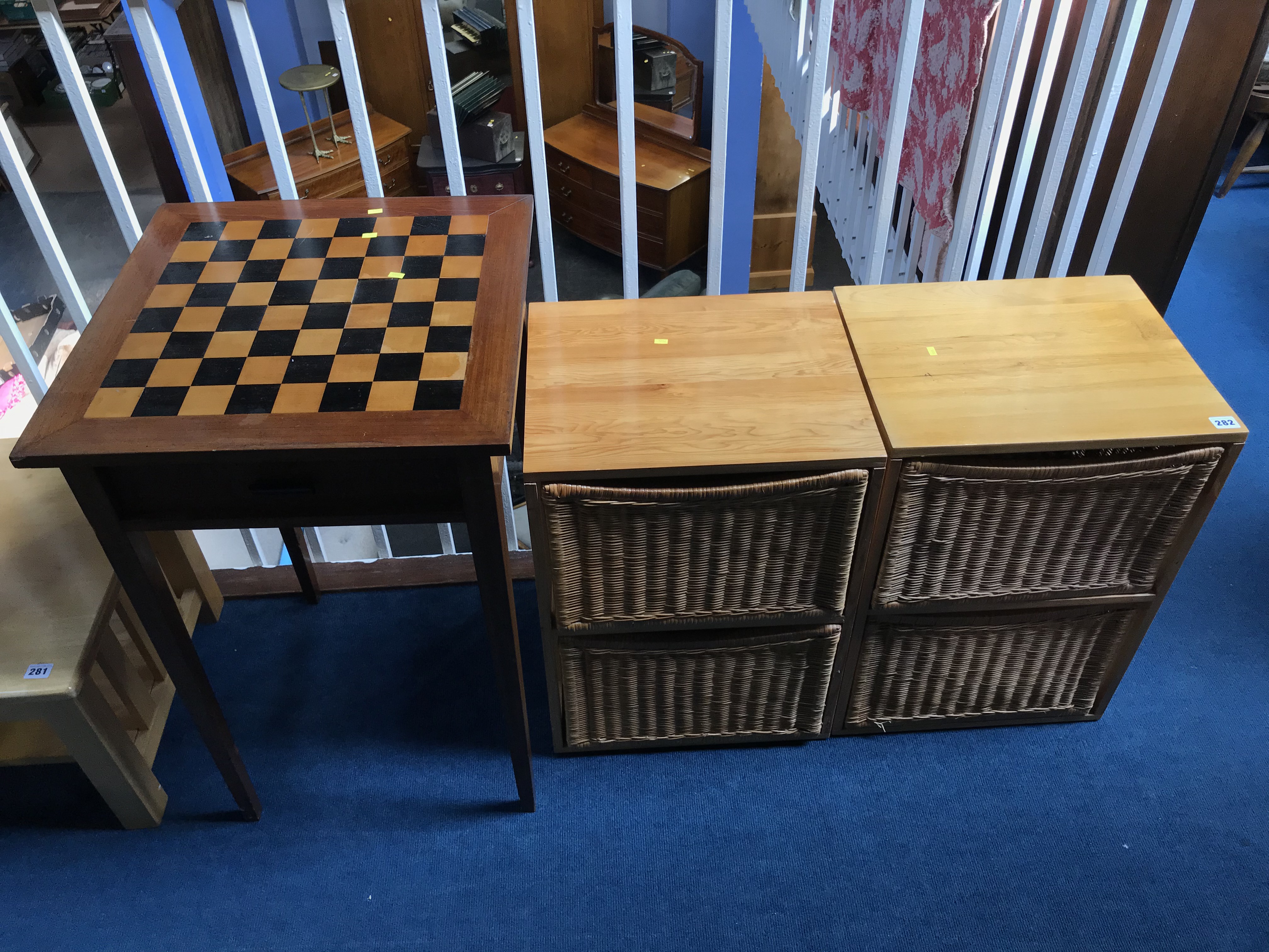 Chess top table and a pair of basket chests