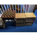 Chess top table and a pair of basket chests