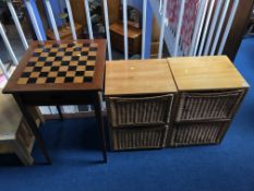 Chess top table and a pair of basket chests