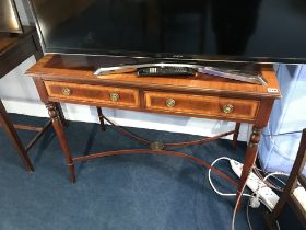 Reproduction mahogany two drawer side table