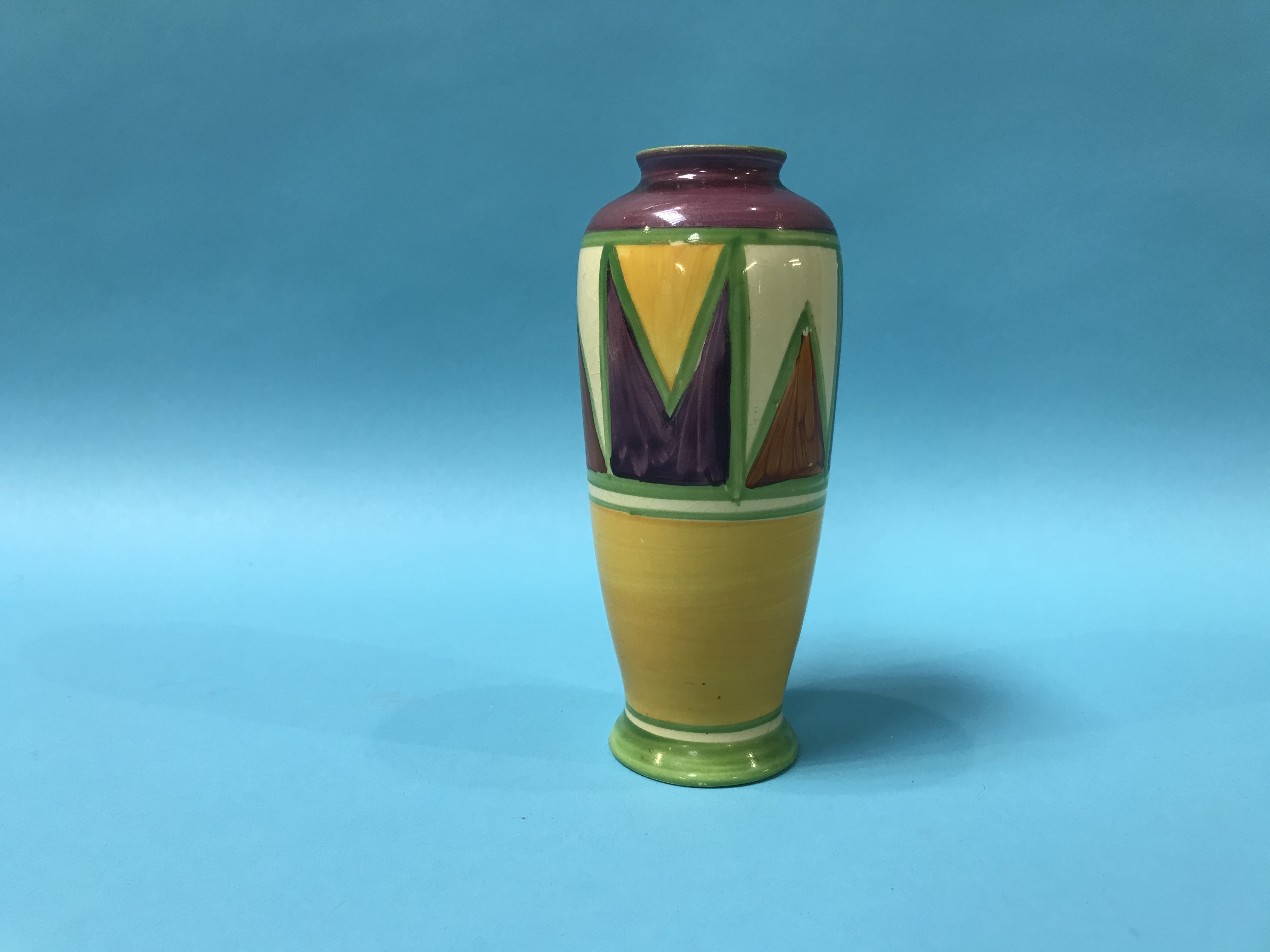 A small Clarice Cliff geometric design vase, H 14cm - Image 3 of 5