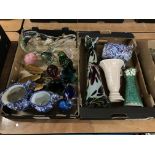 Two trays including studio glass, Maling etc