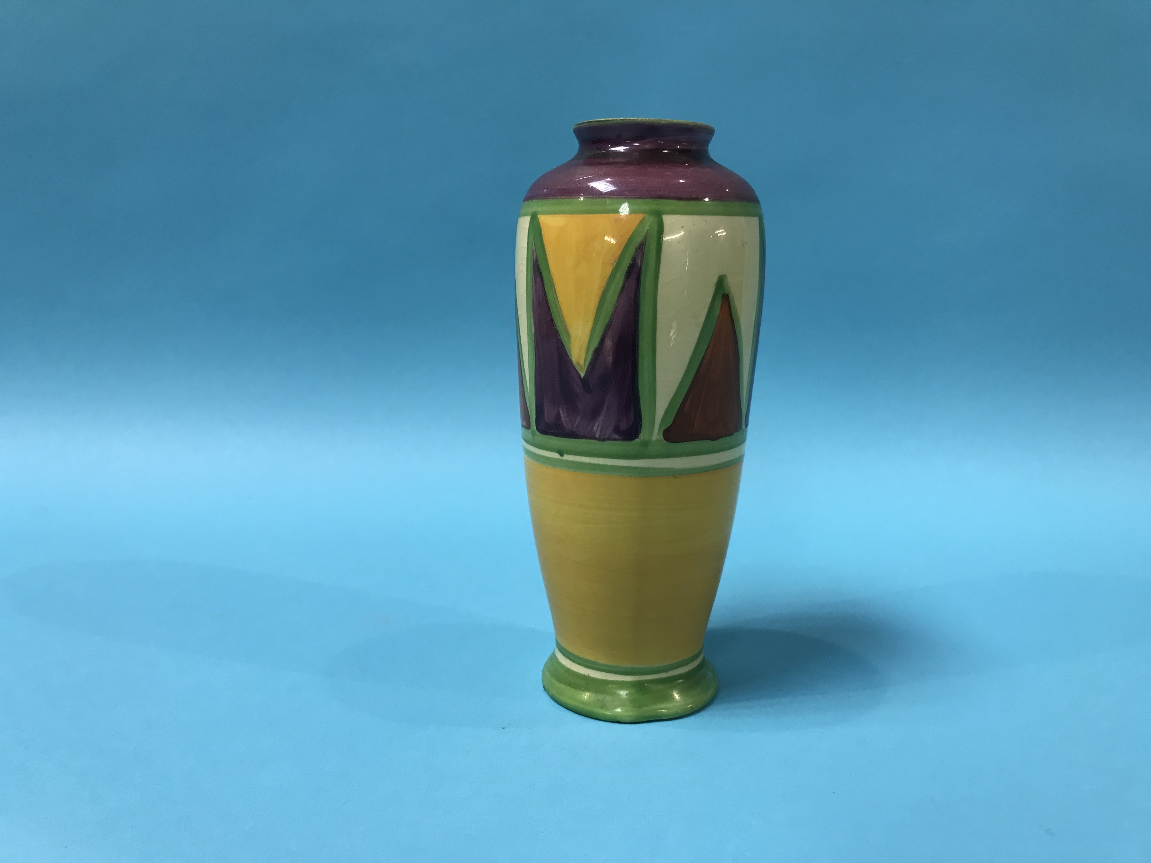 A small Clarice Cliff geometric design vase, H 14cm - Image 2 of 5
