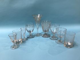 Nine 19th Century and later etched glasses, various