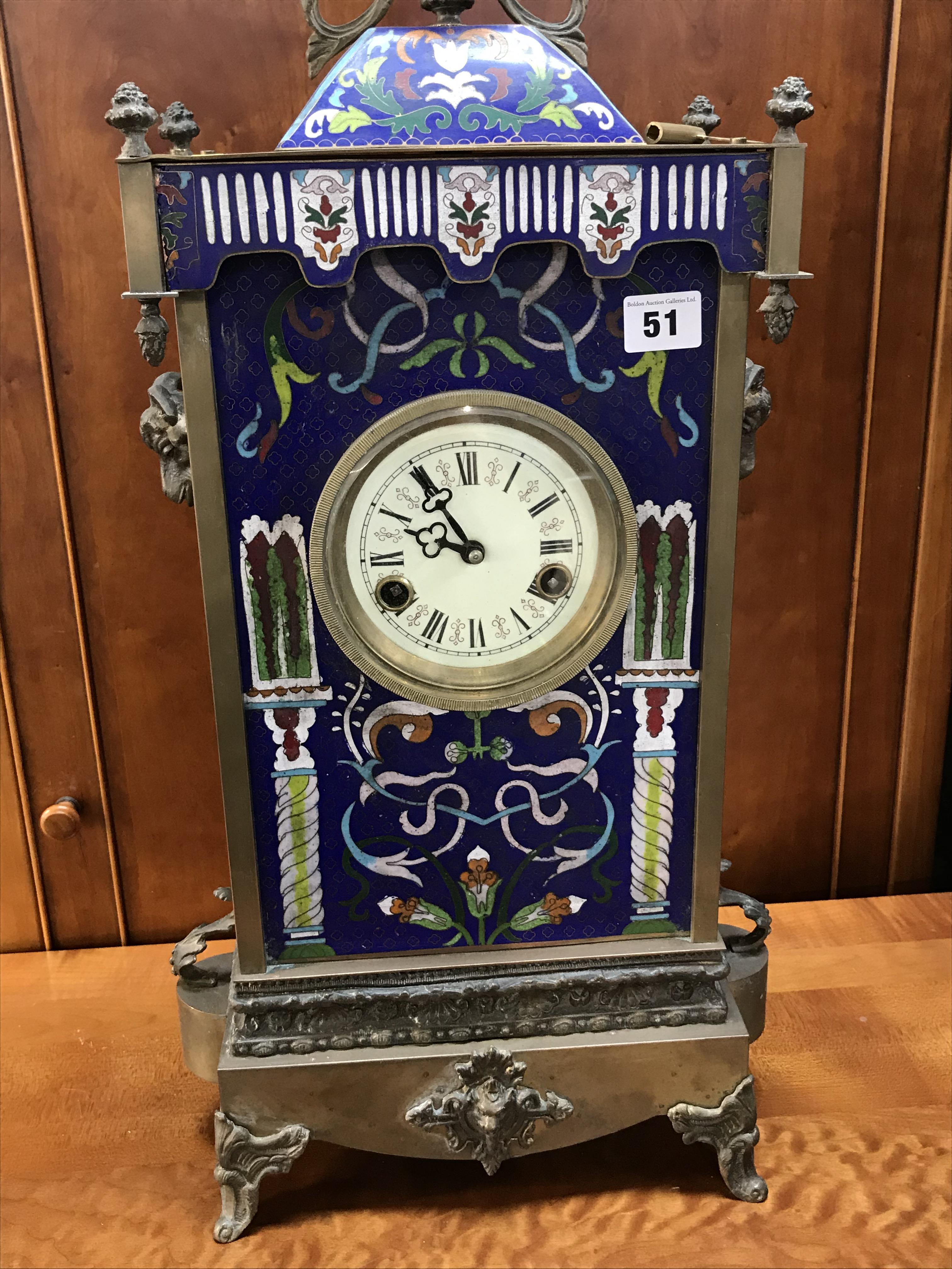 A large Cloisonne decorated eight day clock - Image 2 of 3