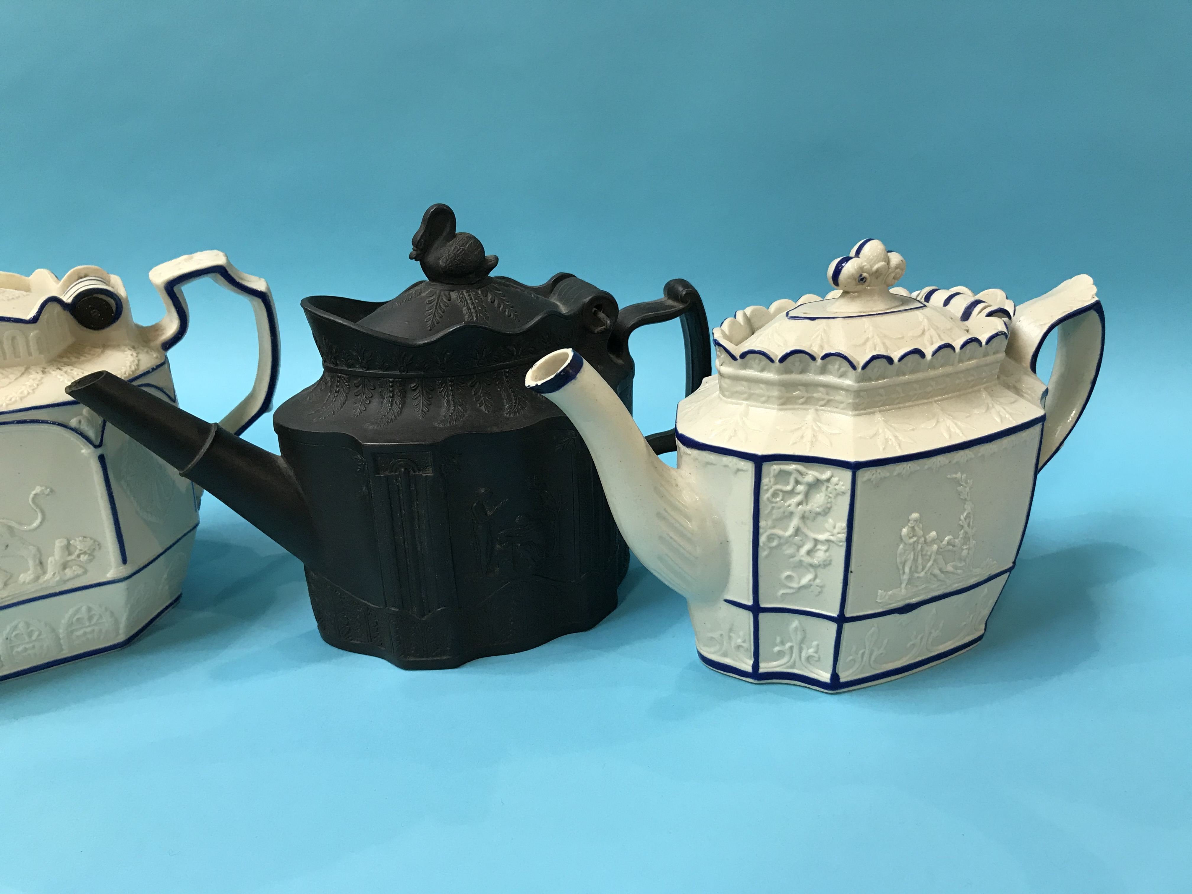 Two 19th Century teapots and a black basalt teapot - Image 2 of 3