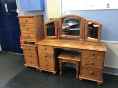 Pair of pine bedside chests etc