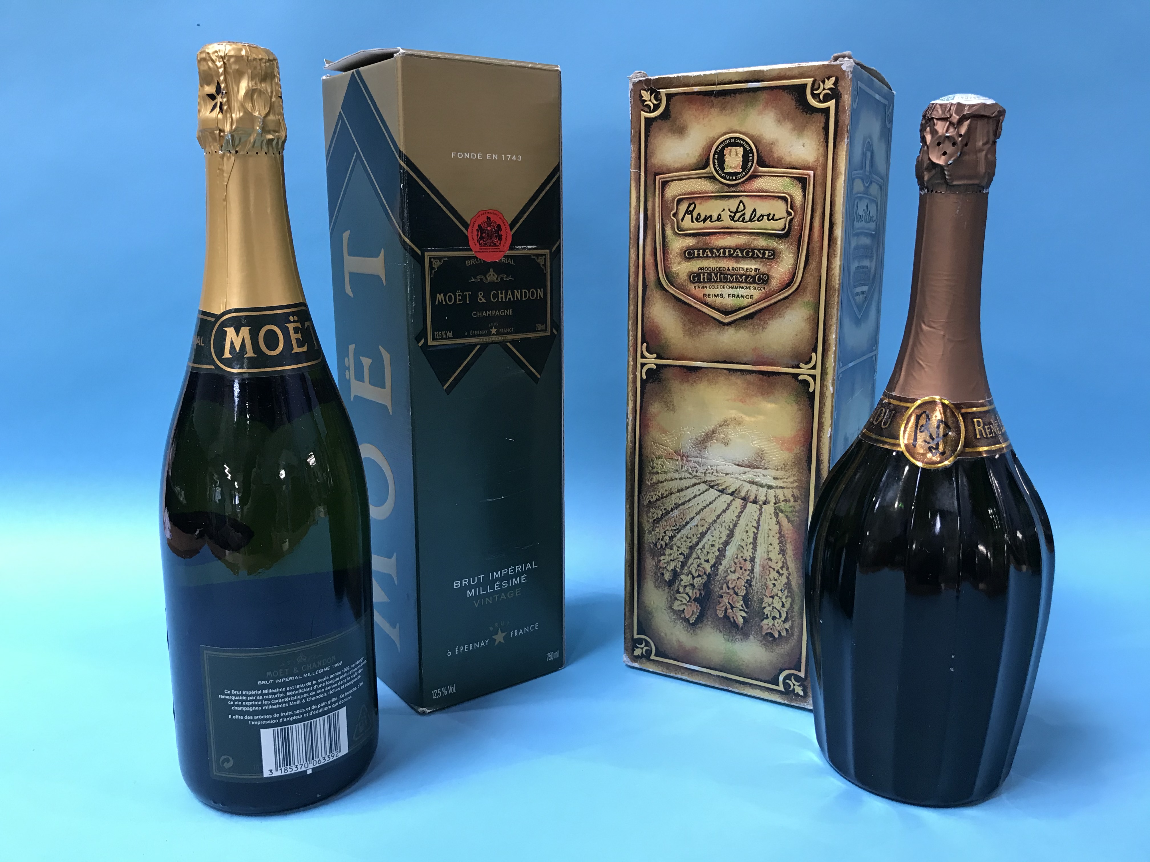 A bottle of Rene Lalsa champagne and a bottle of Moet champagne, 1992 - Image 2 of 2