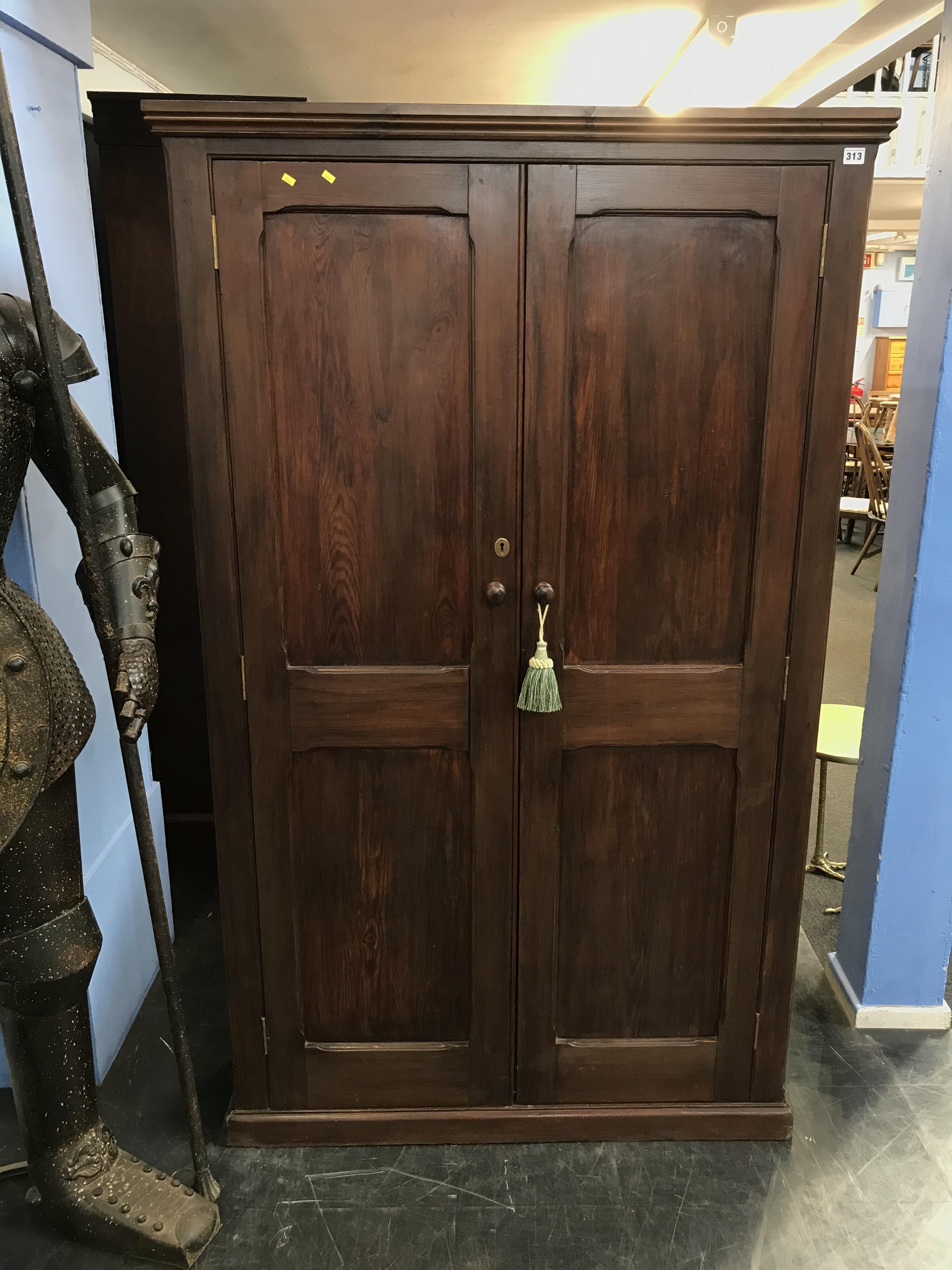 A pitch pine double door school cupboard, W 111cm, D 32cm and 183cms Height - Image 2 of 3