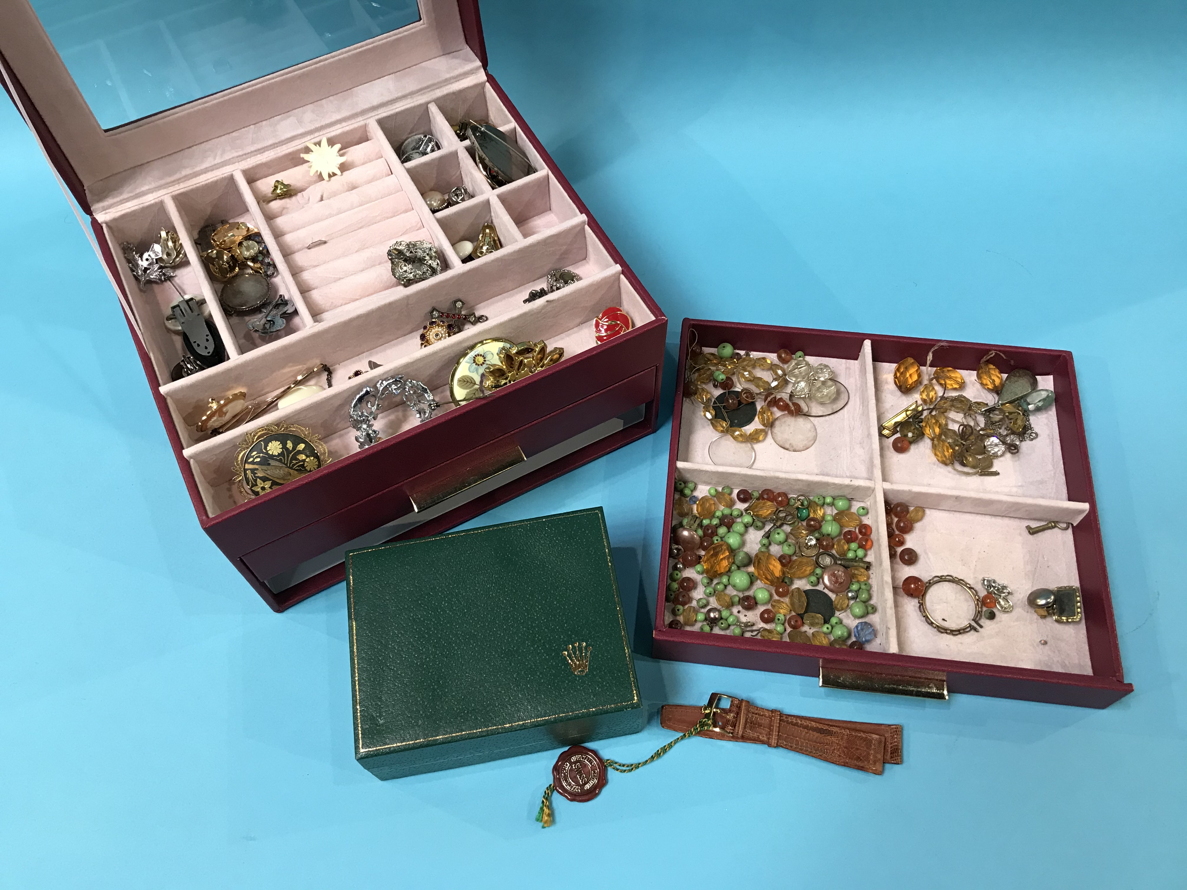 A jewellery box and contents and a watch box - Image 2 of 2