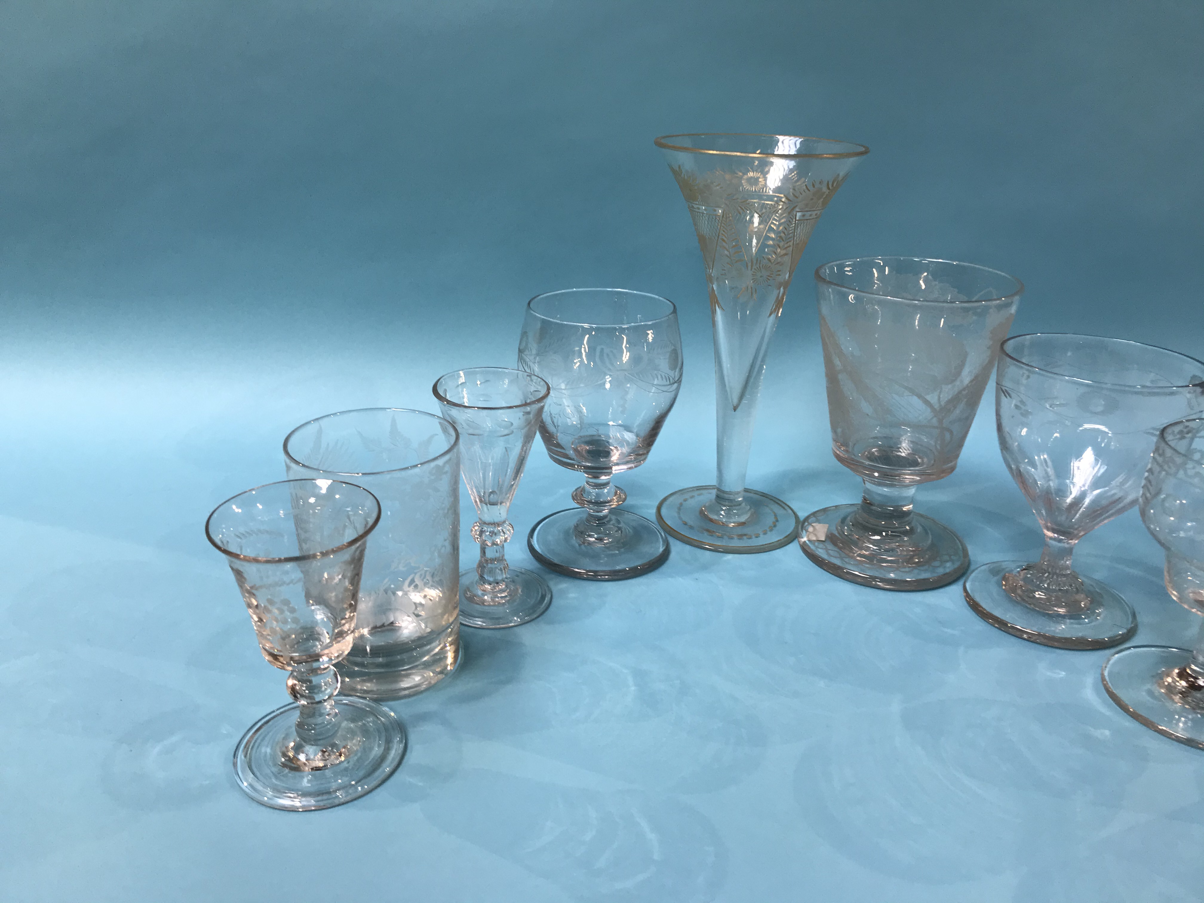 Nine 19th Century and later etched glasses, various - Image 3 of 3