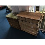 Pine chest of drawers and a wicker chest