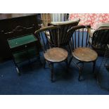 A folding oak cakestand and a pair of Ibex chairs