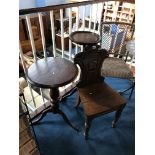 Two occasional tables and a Victorian oak hall chair