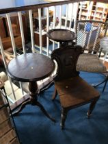 Two occasional tables and a Victorian oak hall chair